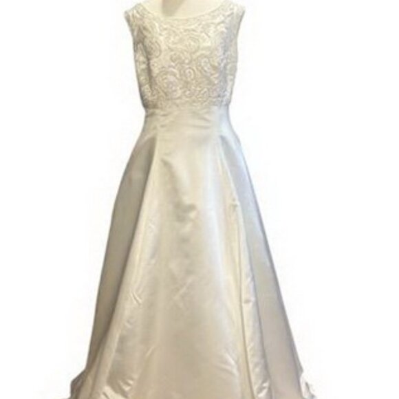 Demetrios White Embellished Satin Mikado Wedding Gown